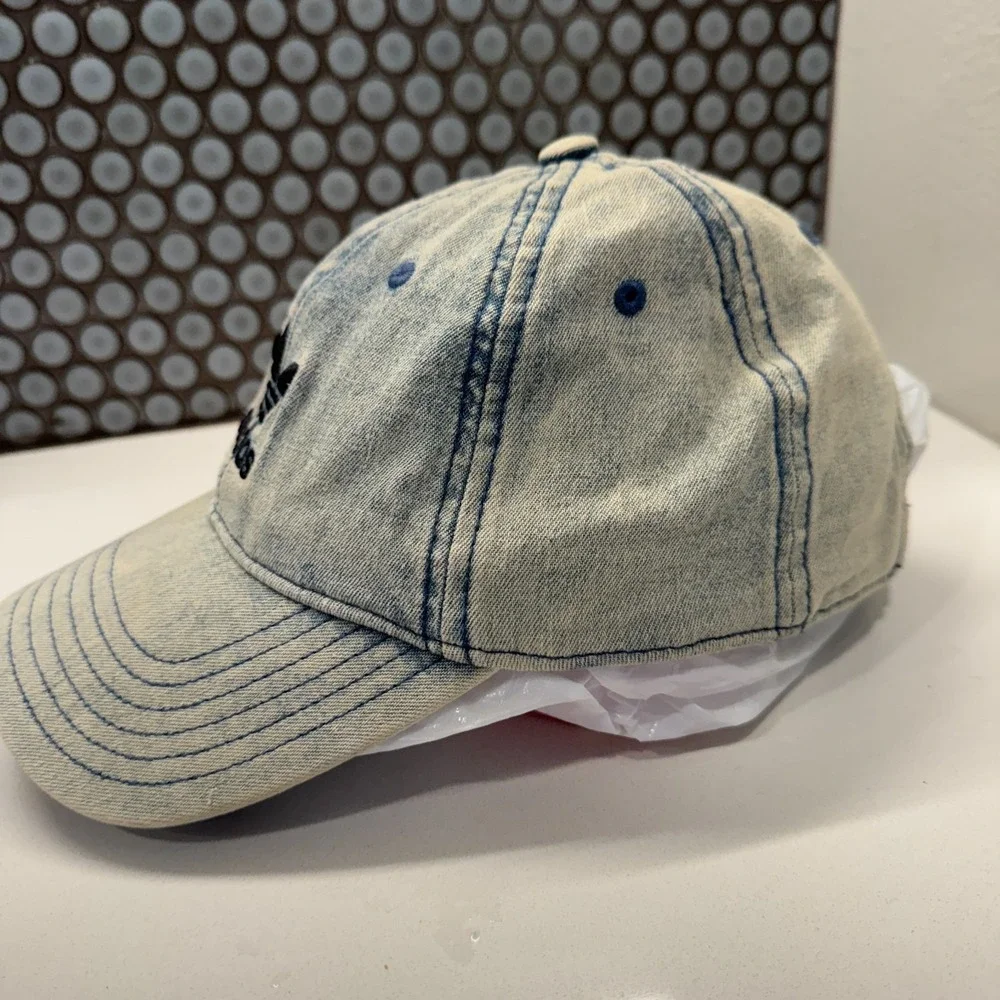 Adidas Hat Cap‎ Blue Denim Acid Wash Retro 90s Trefoil Logo Strapback Baseball